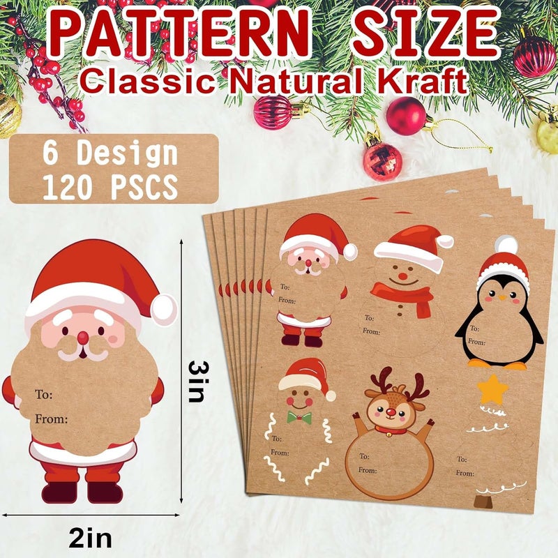 KEYBOO Kraft Christmas Gift Labels Stickers, Gift Tags for Christmas Presents, Christmas Labels Stickers for Gifts, 2 x 3 Inch Christmas Name Tags Stickers for Gifts Boxes Wrapping Paper(120 PCS) - Image 5